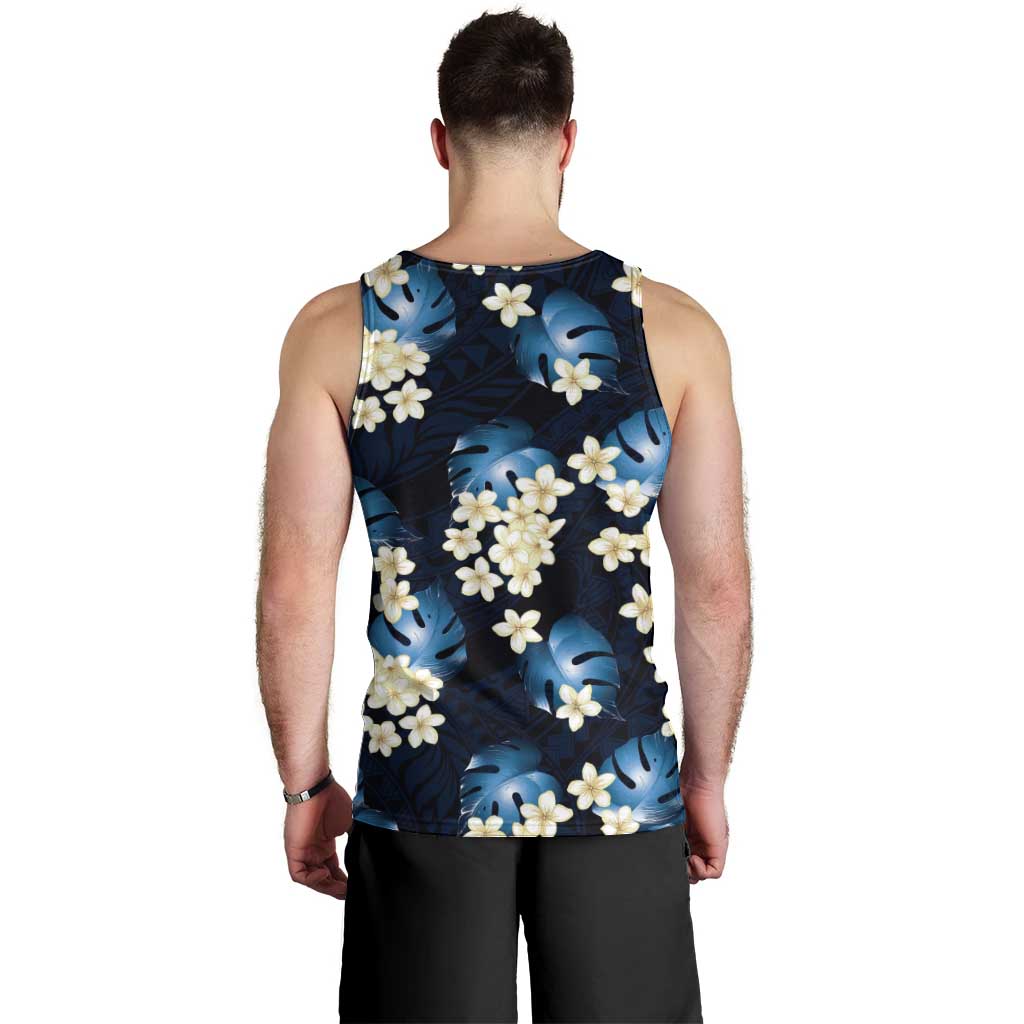 Blue Tropical Hawaii Men Tank Top Seamless Monstera Plumeria Hawaiian Pattern - Polynesian Pride