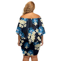 Blue Tropical Hawaii Off Shoulder Short Dress Seamless Monstera Plumeria Hawaiian Pattern - Polynesian Pride