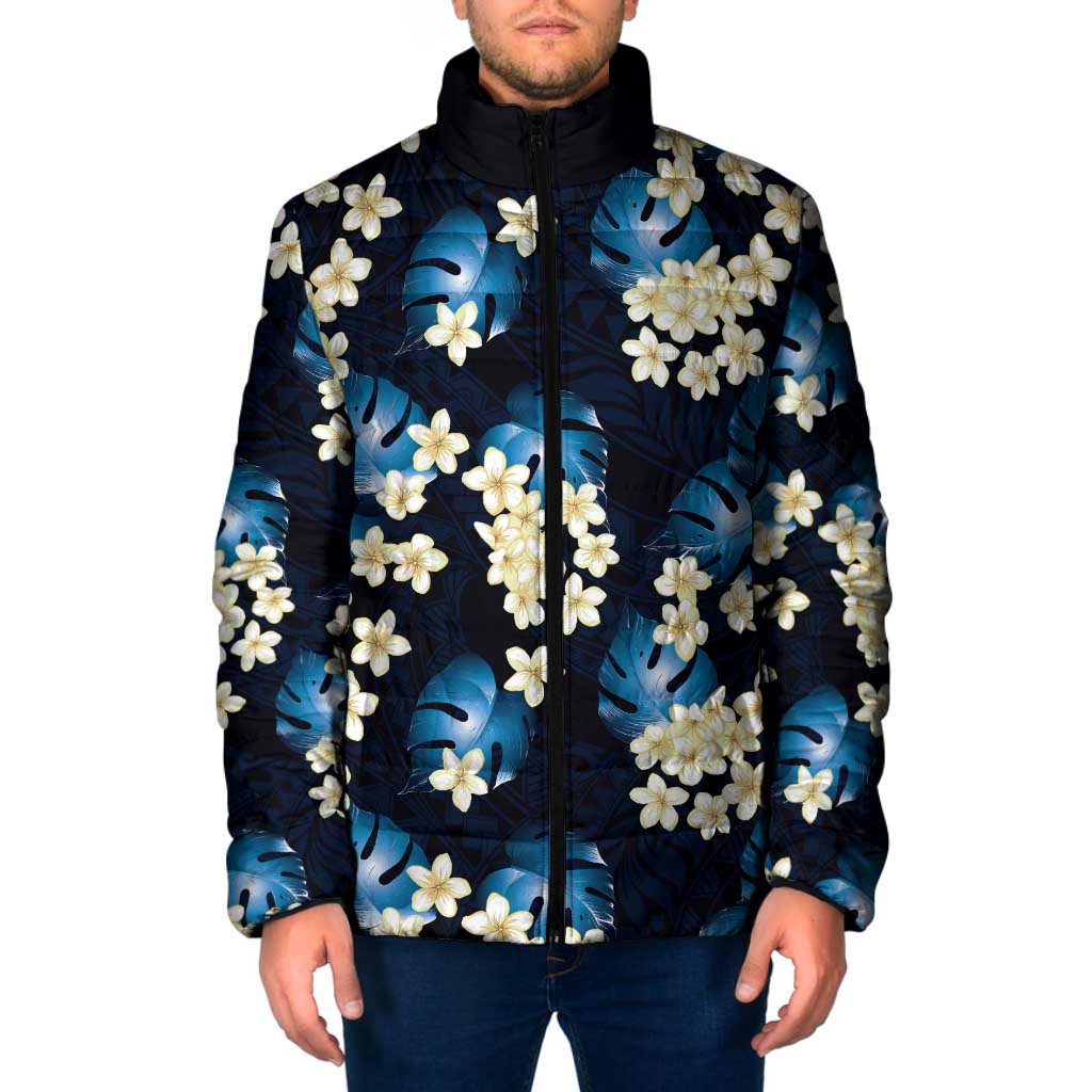Blue Tropical Hawaii Padded Jacket Seamless Monstera Plumeria Hawaiian Pattern LT14 Men Blue - Polynesian Pride