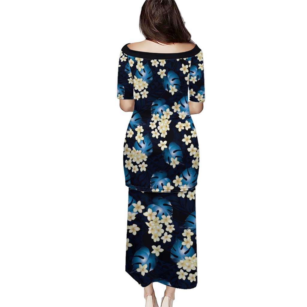 Blue Tropical Hawaii Puletasi Seamless Monstera Plumeria Hawaiian Pattern LT14 - Polynesian Pride
