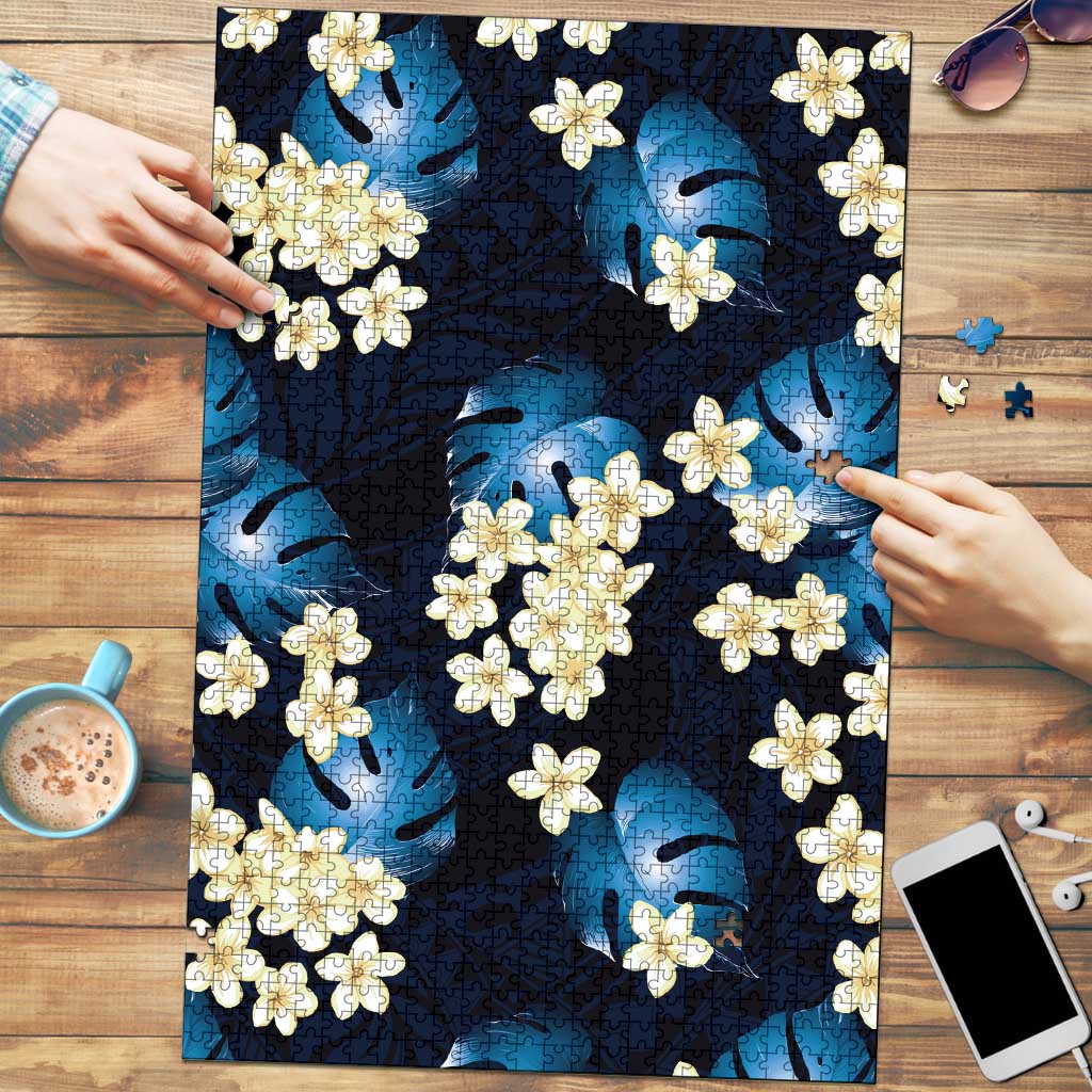 Blue Tropical Hawaii Puzzle Seamless Monstera Plumeria Hawaiian Pattern LT14 Blue - Polynesian Pride