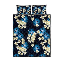 Blue Tropical Hawaii Quilt Bed Set Seamless Monstera Plumeria Hawaiian Pattern - Polynesian Pride