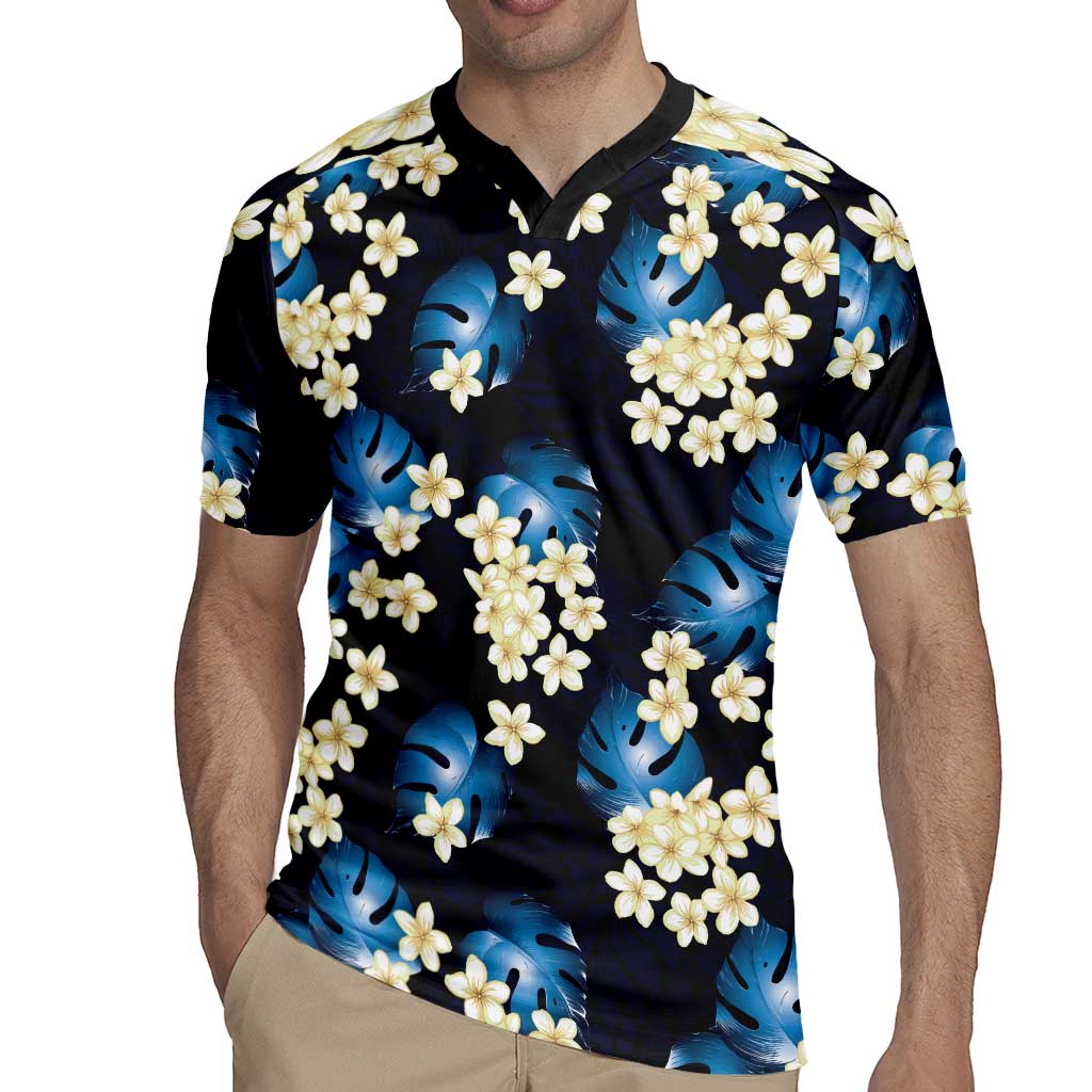 Blue Tropical Hawaii Rugby Jersey Seamless Monstera Plumeria Hawaiian Pattern - Polynesian Pride
