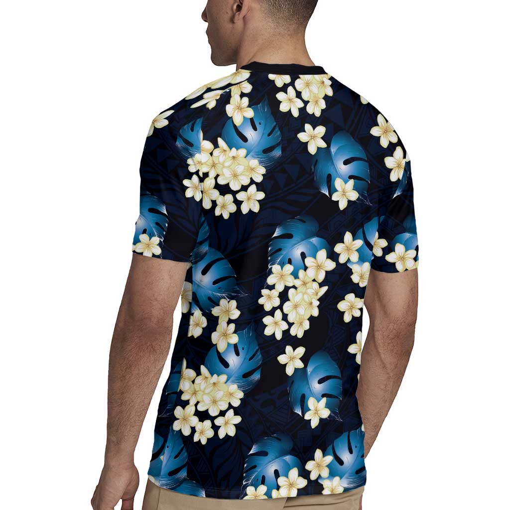 Blue Tropical Hawaii Rugby Jersey Seamless Monstera Plumeria Hawaiian Pattern - Polynesian Pride
