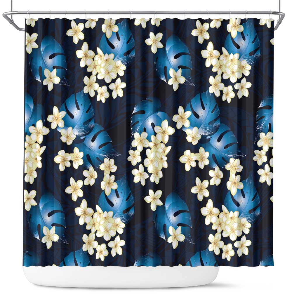 Blue Tropical Hawaii Shower Curtain Seamless Monstera Plumeria Hawaiian Pattern LT14 Blue - Polynesian Pride