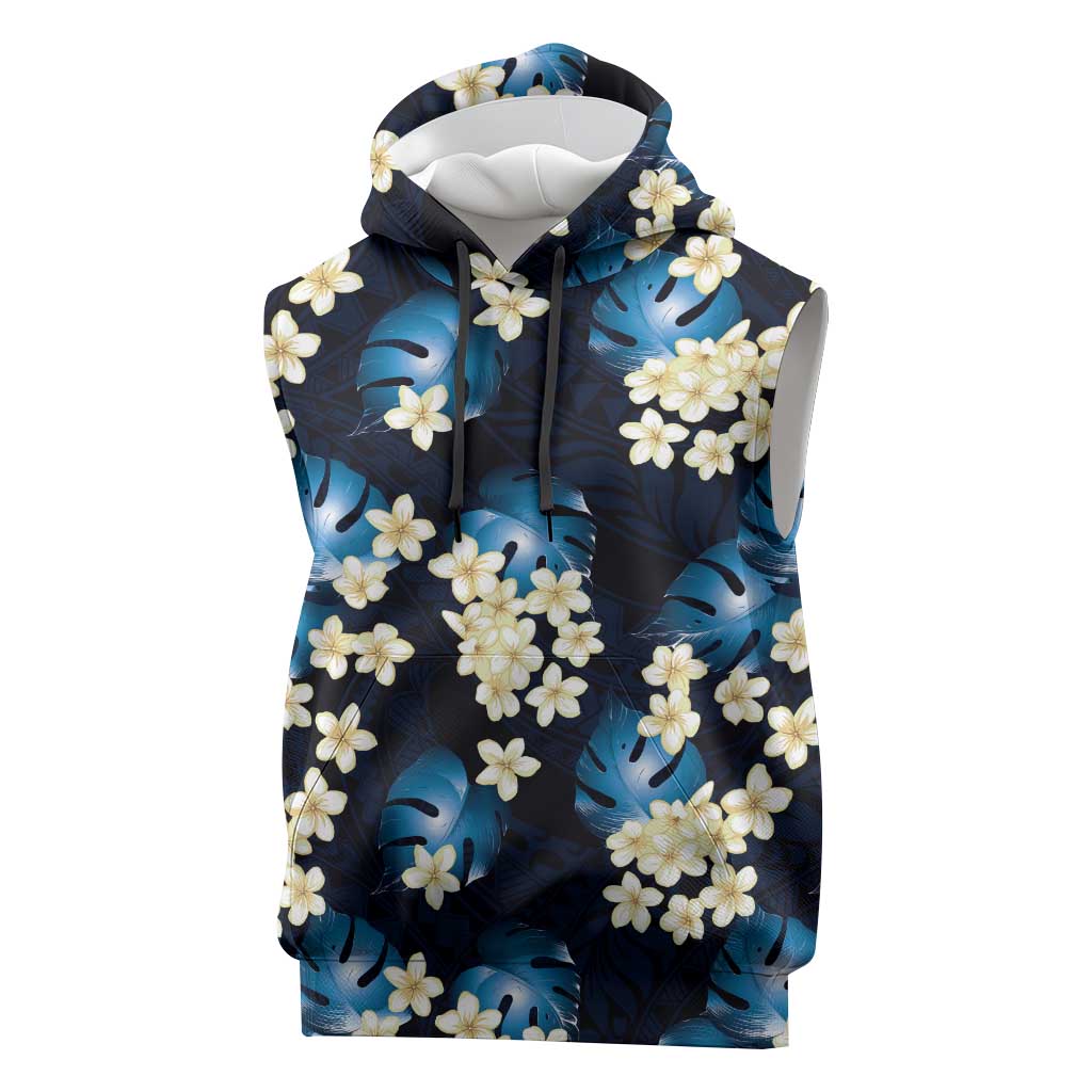 Blue Tropical Hawaii Sleeveless Hoodie Seamless Monstera Plumeria Hawaiian Pattern LT14 Blue - Polynesian Pride