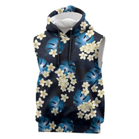 Blue Tropical Hawaii Sleeveless Hoodie Seamless Monstera Plumeria Hawaiian Pattern LT14 Blue - Polynesian Pride