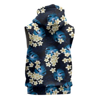 Blue Tropical Hawaii Sleeveless Hoodie Seamless Monstera Plumeria Hawaiian Pattern LT14 - Polynesian Pride