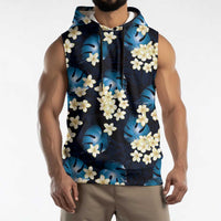 Blue Tropical Hawaii Sleeveless Hoodie Seamless Monstera Plumeria Hawaiian Pattern LT14 - Polynesian Pride