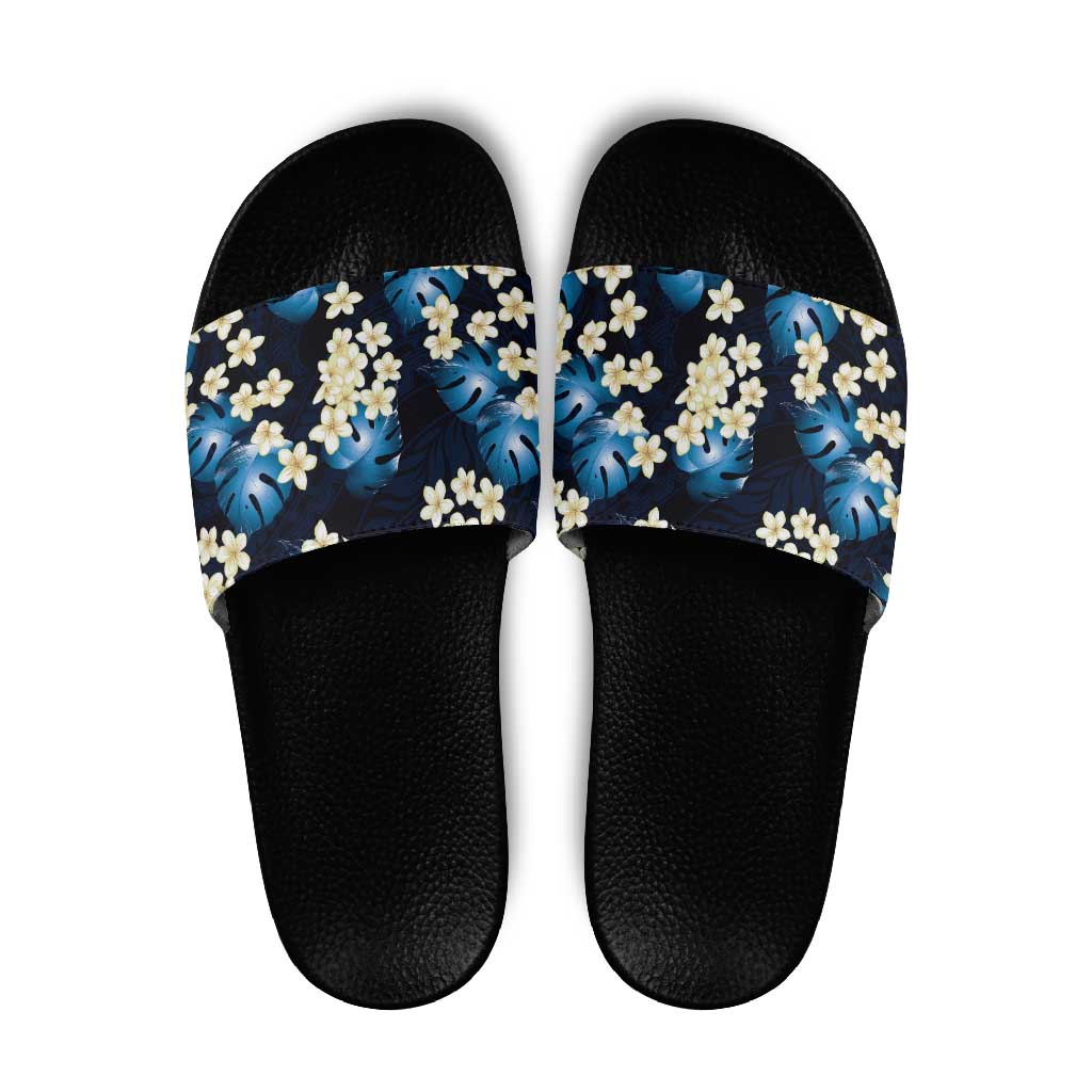 Blue Tropical Hawaii Slide Sandals Seamless Monstera Plumeria Hawaiian Pattern LT14 Blue - Polynesian Pride