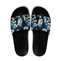 Blue Tropical Hawaii Slide Sandals Seamless Monstera Plumeria Hawaiian Pattern LT14 Blue - Polynesian Pride