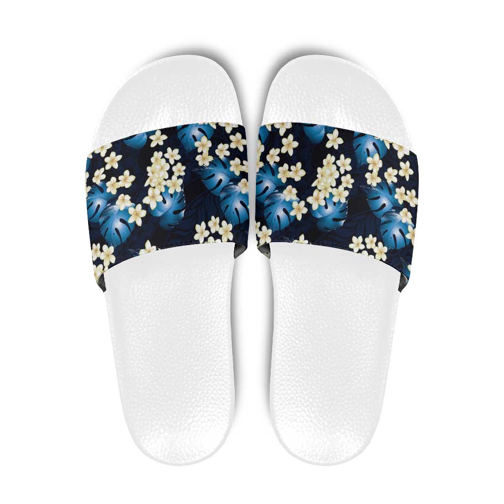 Blue Tropical Hawaii Slide Sandals Seamless Monstera Plumeria Hawaiian Pattern LT14 Blue - Polynesian Pride