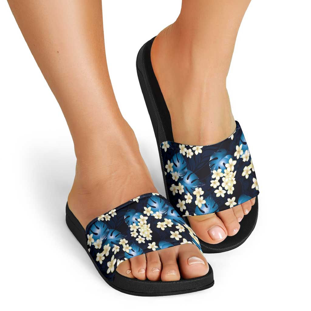 Blue Tropical Hawaii Slide Sandals Seamless Monstera Plumeria Hawaiian Pattern LT14 - Polynesian Pride