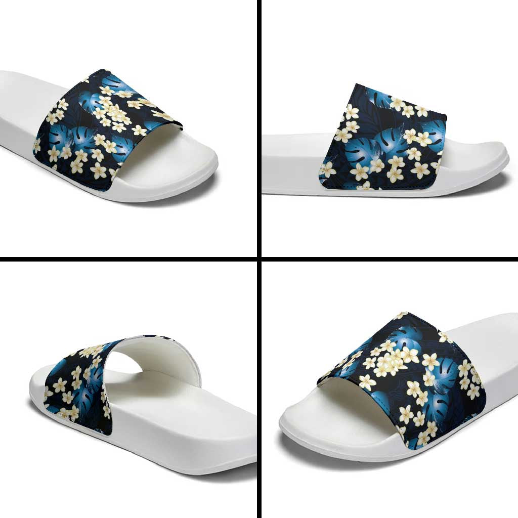 Blue Tropical Hawaii Slide Sandals Seamless Monstera Plumeria Hawaiian Pattern LT14 - Polynesian Pride