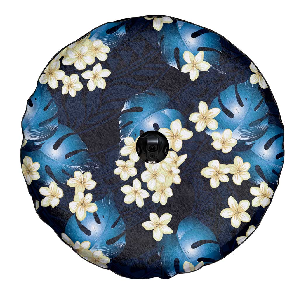 Blue Tropical Hawaii Spare Tire Cover Seamless Monstera Plumeria Hawaiian Pattern - Polynesian Pride