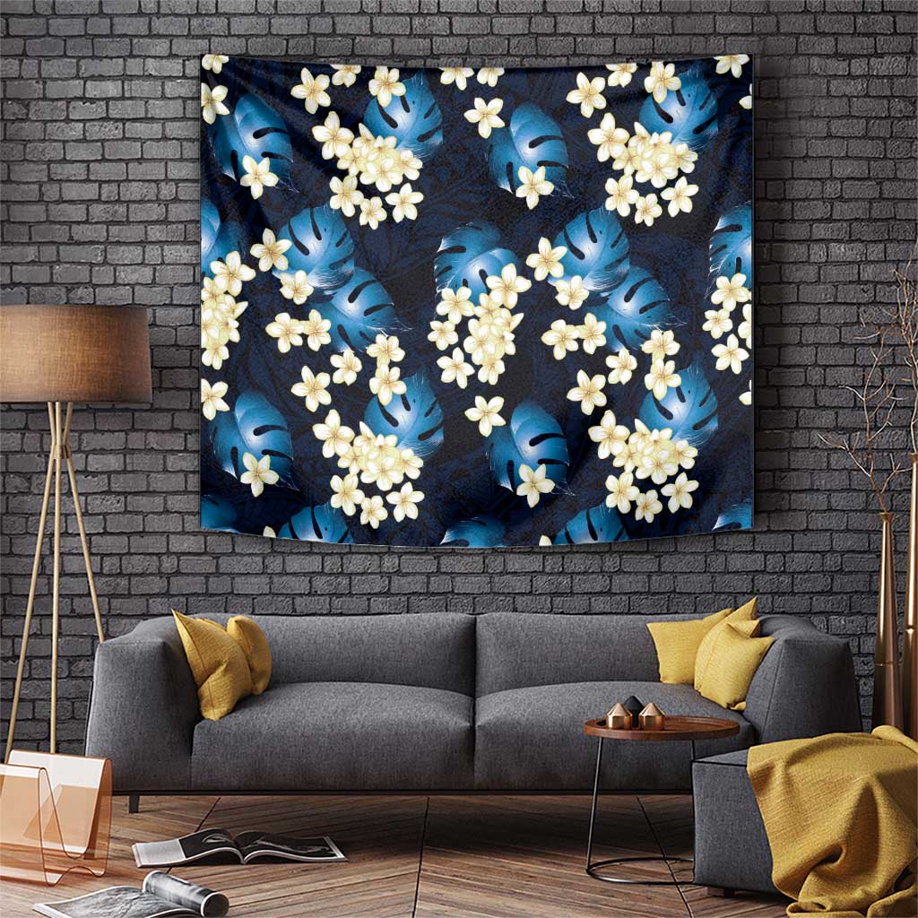 Blue Tropical Hawaii Tapestry Seamless Monstera Plumeria Hawaiian Pattern LT14 Blue - Polynesian Pride