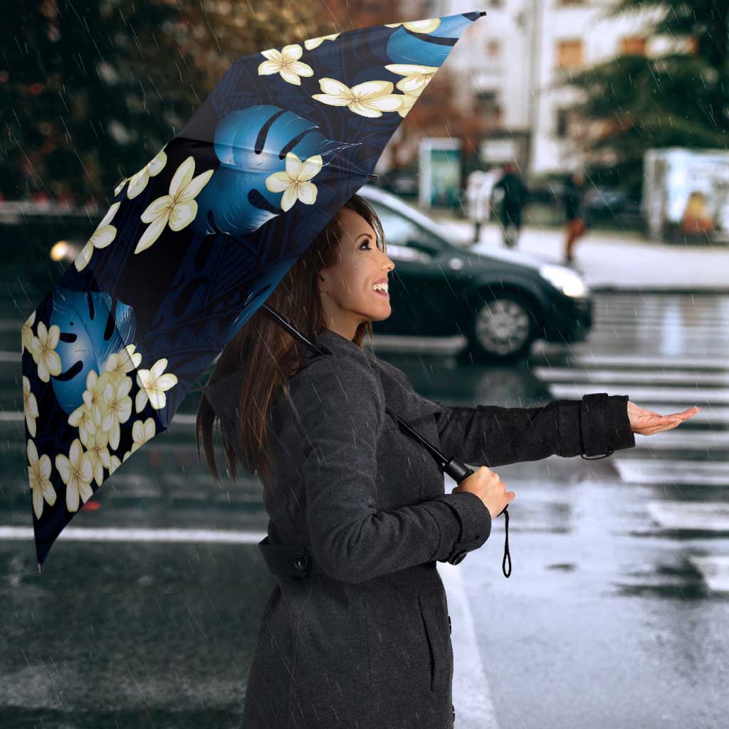 Blue Tropical Hawaii Umbrella Seamless Monstera Plumeria Hawaiian Pattern - Polynesian Pride