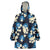 Blue Tropical Hawaii Wearable Blanket Hoodie Seamless Monstera Plumeria Hawaiian Pattern - Polynesian Pride