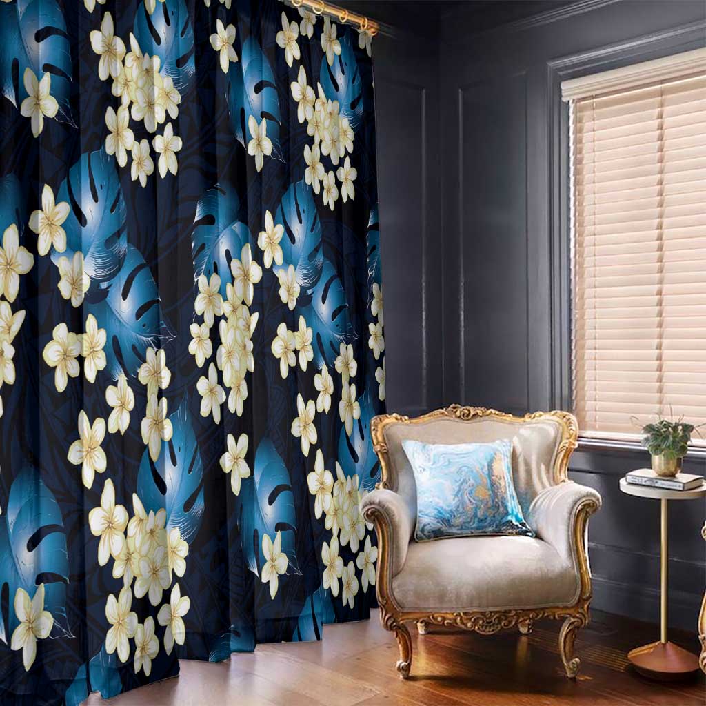 Blue Tropical Hawaii Window Curtain Seamless Monstera Plumeria Hawaiian Pattern LT14 - Polynesian Pride