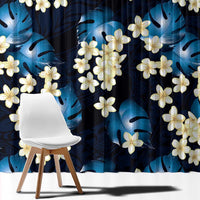 Blue Tropical Hawaii Window Curtain Seamless Monstera Plumeria Hawaiian Pattern LT14 - Polynesian Pride