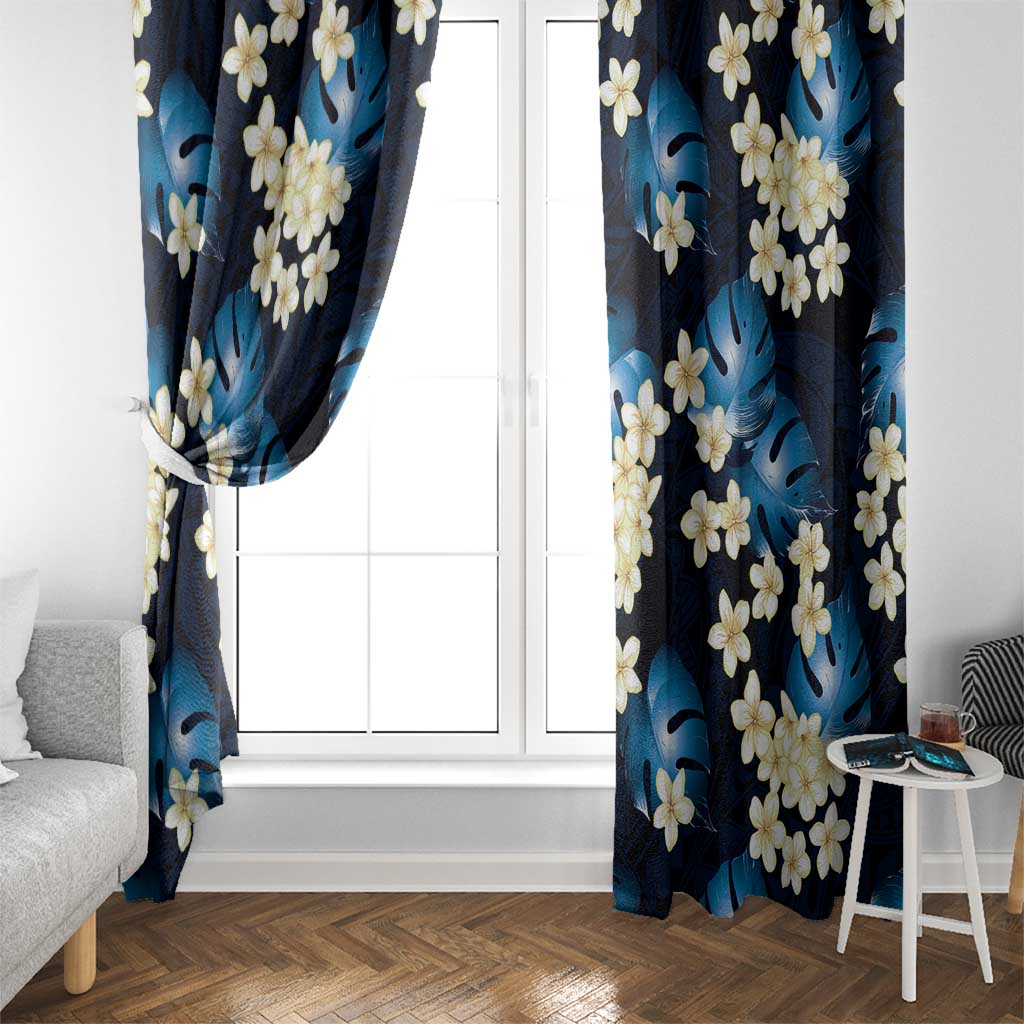 Blue Tropical Hawaii Window Curtain Seamless Monstera Plumeria Hawaiian Pattern LT14 - Polynesian Pride