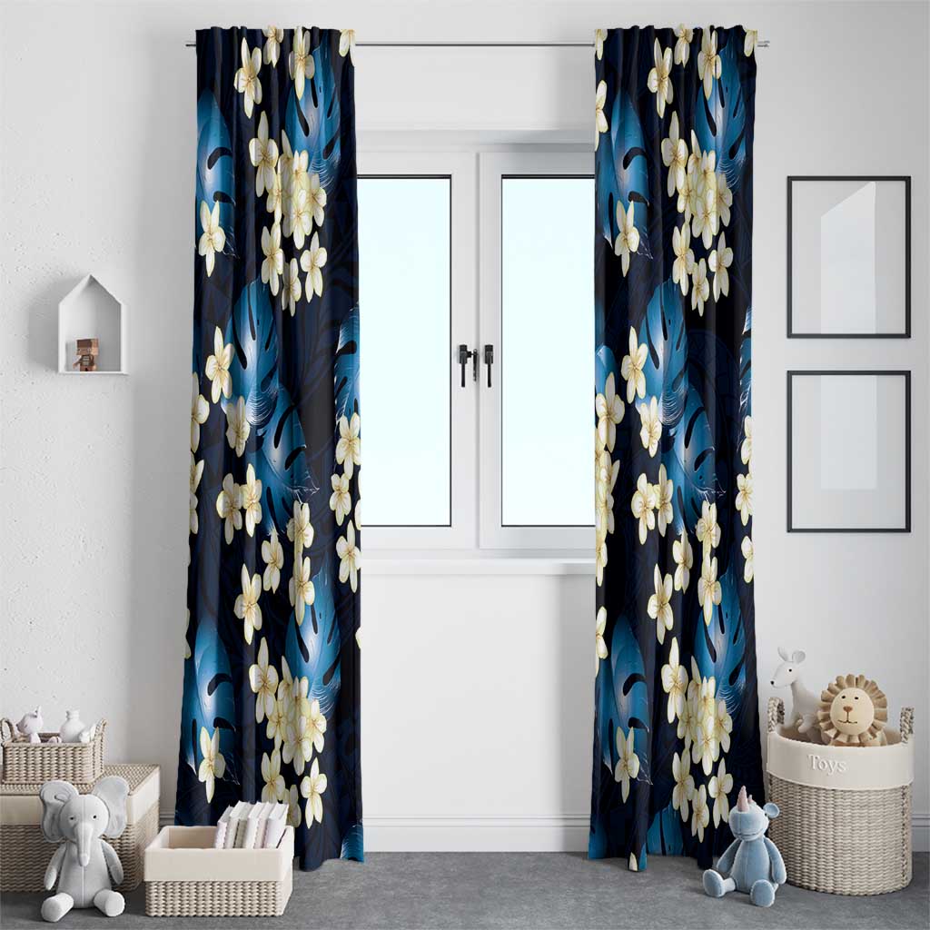 Blue Tropical Hawaii Window Curtain Seamless Monstera Plumeria Hawaiian Pattern LT14 - Polynesian Pride