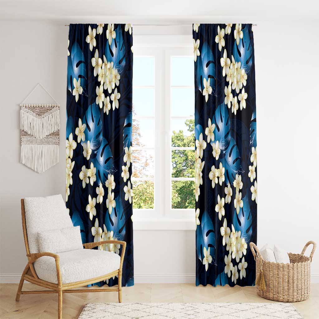 Blue Tropical Hawaii Window Curtain Seamless Monstera Plumeria Hawaiian Pattern LT14 - Polynesian Pride