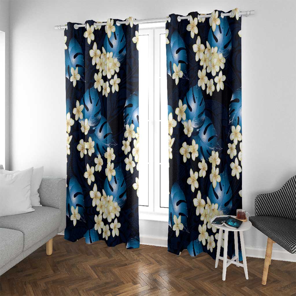 Blue Tropical Hawaii Window Curtain Seamless Monstera Plumeria Hawaiian Pattern LT14 With Grommets Blue - Polynesian Pride
