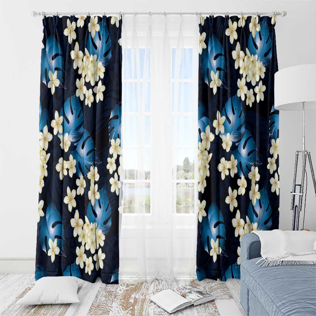 Blue Tropical Hawaii Window Curtain Seamless Monstera Plumeria Hawaiian Pattern LT14 - Polynesian Pride