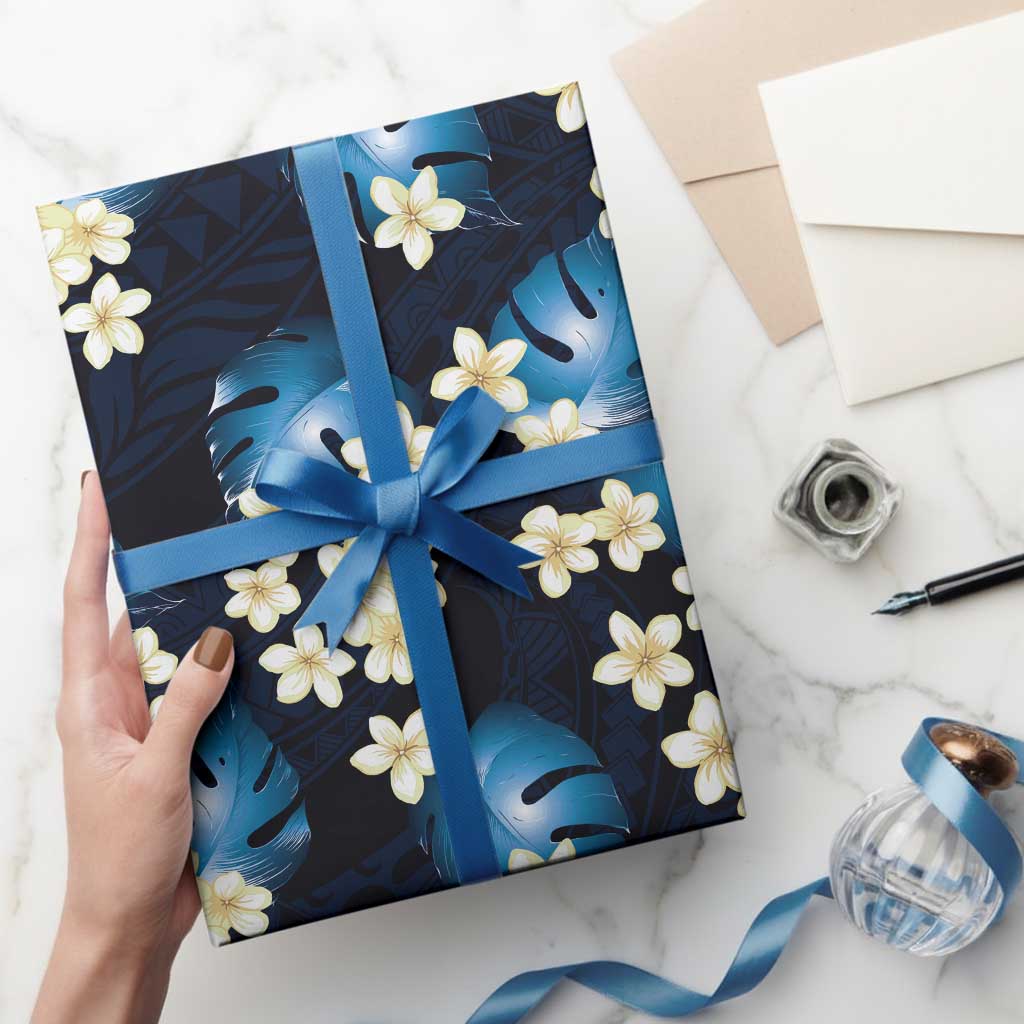 Blue Tropical Hawaii Wrapping Paper Seamless Monstera Plumeria Hawaiian Pattern - Polynesian Pride