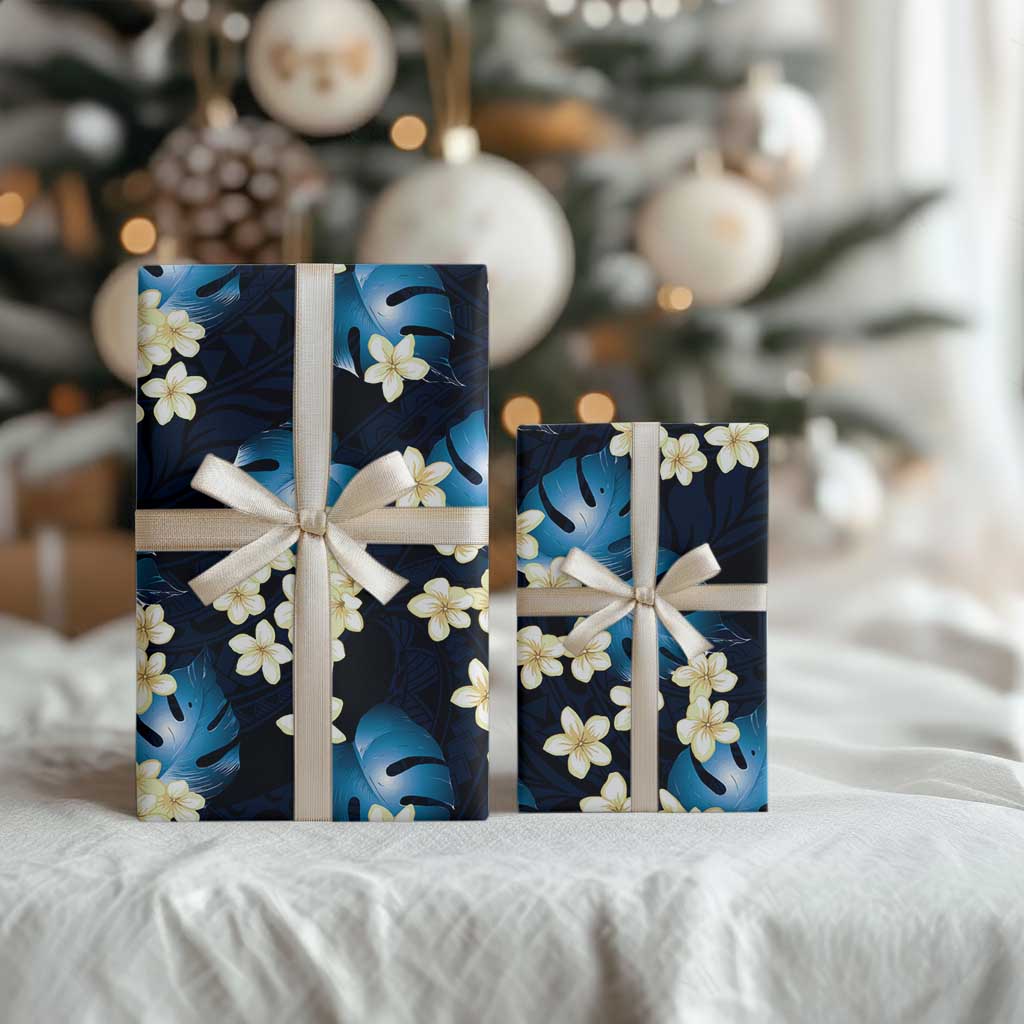 Blue Tropical Hawaii Wrapping Paper Seamless Monstera Plumeria Hawaiian Pattern - Polynesian Pride