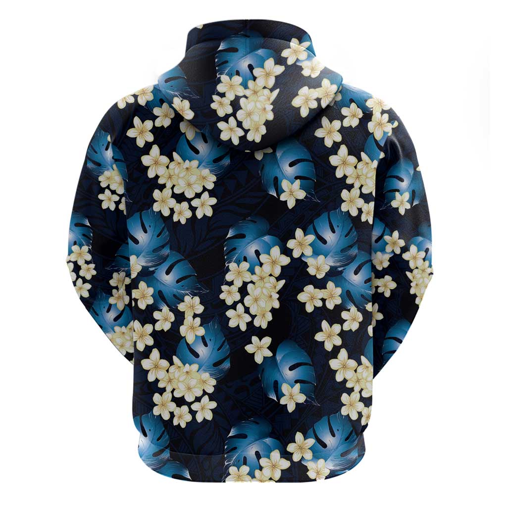 Blue Tropical Hawaii Zip Hoodie Seamless Monstera Plumeria Hawaiian Pattern LT14 - Polynesian Pride