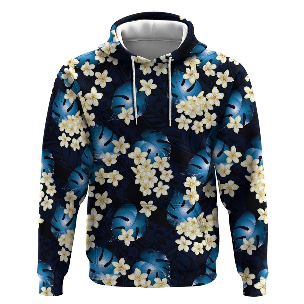 Blue Tropical Hawaii Zip Hoodie Seamless Monstera Plumeria Hawaiian Pattern LT14 Pullover Hoodie Blue - Polynesian Pride