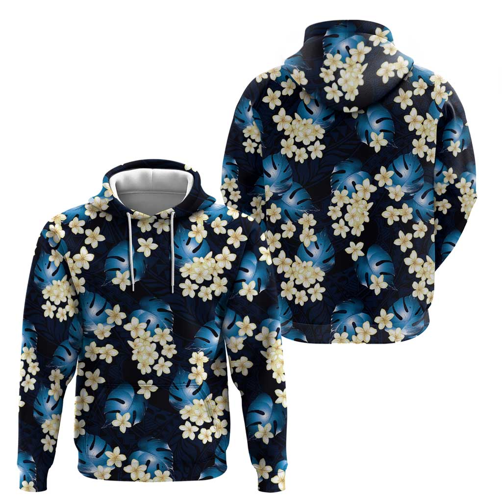 Blue Tropical Hawaii Zip Hoodie Seamless Monstera Plumeria Hawaiian Pattern LT14 - Polynesian Pride