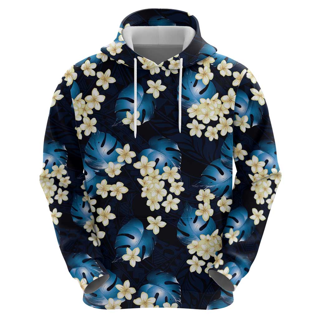 Blue Tropical Hawaii Zip Hoodie Seamless Monstera Plumeria Hawaiian Pattern LT14 - Polynesian Pride