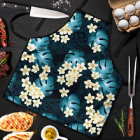 Dark Cyan Tropical Hawaii Apron Seamless Monstera Plumeria Hawaiian Pattern - Polynesian Pride