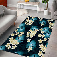 Dark Cyan Tropical Hawaii Area Rug Seamless Monstera Plumeria Hawaiian Pattern - Polynesian Pride