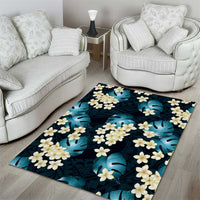 Dark Cyan Tropical Hawaii Area Rug Seamless Monstera Plumeria Hawaiian Pattern - Polynesian Pride