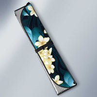 Dark Cyan Tropical Hawaii Auto Sun Shade Seamless Monstera Plumeria Hawaiian Pattern - Polynesian Pride