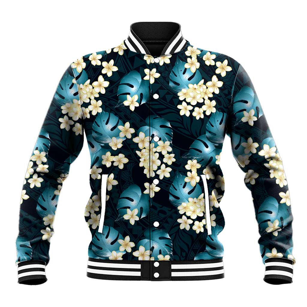 Dark Cyan Tropical Hawaii Baseball Jacket Seamless Monstera Plumeria Hawaiian Pattern LT14 Unisex Dark Cyan - Polynesian Pride