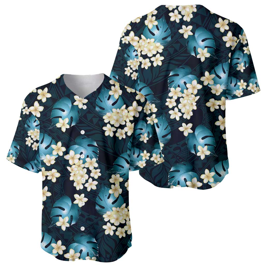 Dark Cyan Tropical Hawaii Baseball Jersey Seamless Monstera Plumeria Hawaiian Pattern LT14 - Polynesian Pride