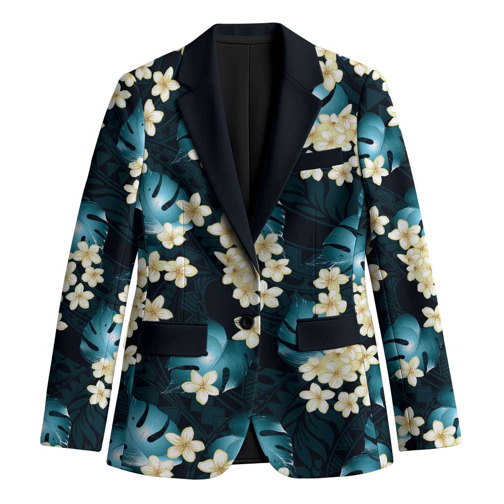 Dark Cyan Tropical Hawaii Blazer Seamless Monstera Plumeria Hawaiian Pattern LT14 Unisex Dark Cyan - Polynesian Pride