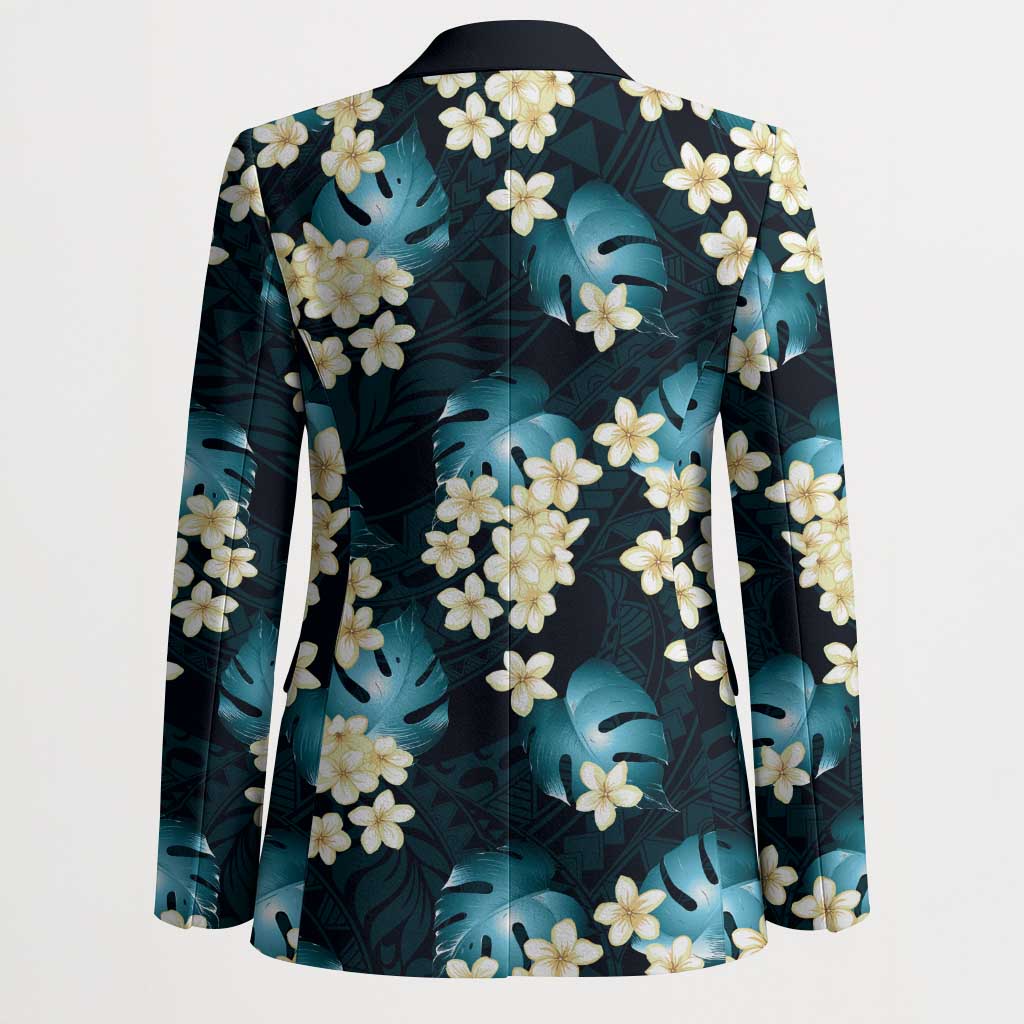 Dark Cyan Tropical Hawaii Blazer Seamless Monstera Plumeria Hawaiian Pattern LT14 - Polynesian Pride