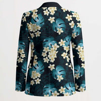 Dark Cyan Tropical Hawaii Blazer Seamless Monstera Plumeria Hawaiian Pattern LT14 - Polynesian Pride