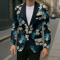 Dark Cyan Tropical Hawaii Blazer Seamless Monstera Plumeria Hawaiian Pattern LT14 - Polynesian Pride