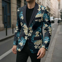 Dark Cyan Tropical Hawaii Blazer Seamless Monstera Plumeria Hawaiian Pattern LT14 - Polynesian Pride
