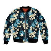 Dark Cyan Tropical Hawaii Bomber Jacket Seamless Monstera Plumeria Hawaiian Pattern LT14 Unisex Dark Cyan - Polynesian Pride