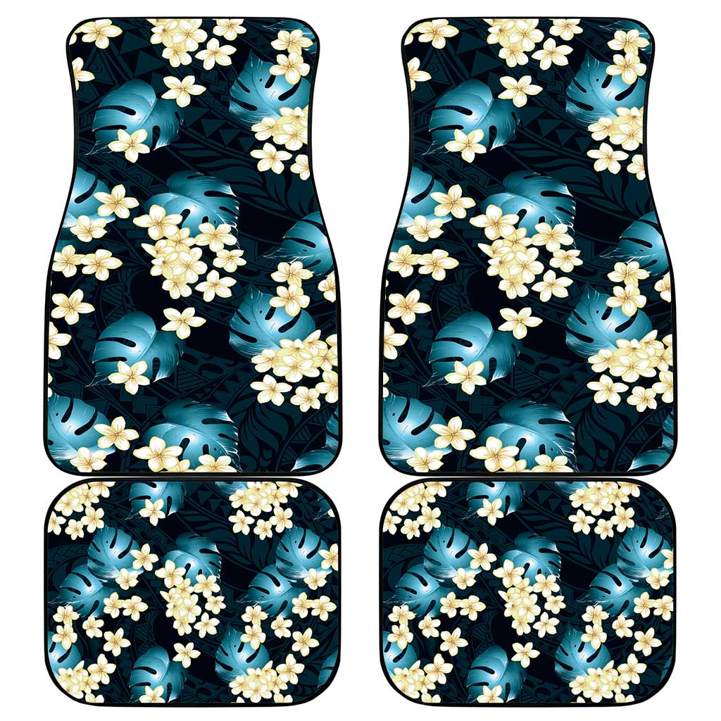 Dark Cyan Tropical Hawaii Car Mats Seamless Monstera Plumeria Hawaiian Pattern - Polynesian Pride