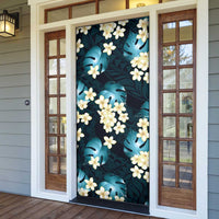 Dark Cyan Tropical Hawaii Door Cover Seamless Monstera Plumeria Hawaiian Pattern - Polynesian Pride