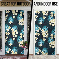 Dark Cyan Tropical Hawaii Door Cover Seamless Monstera Plumeria Hawaiian Pattern - Polynesian Pride